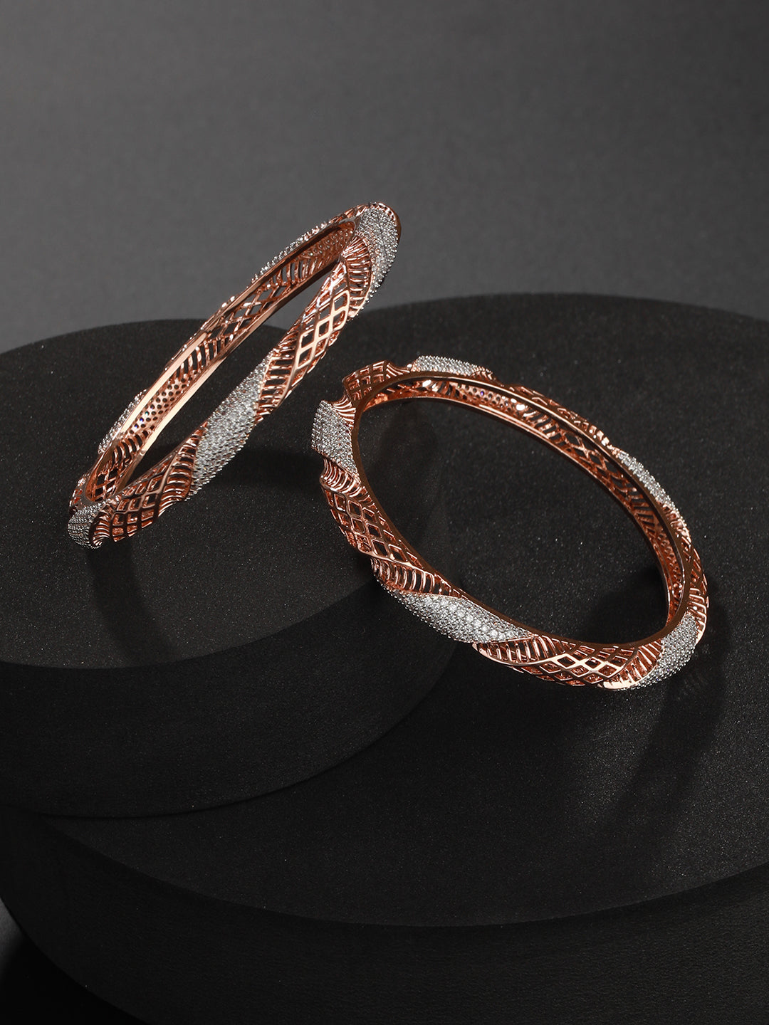 Set Of 2 Rose Gold-Plated Ad Studded Bangles