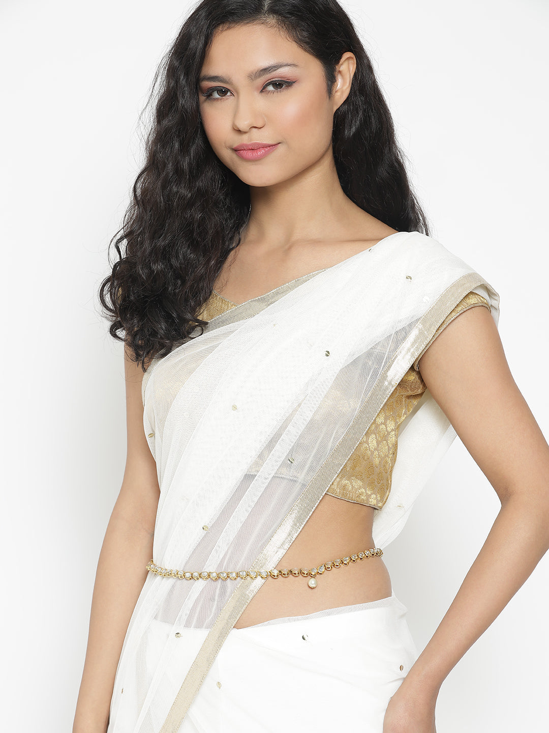 Gold-Plated White Kundan-Studded Waistband