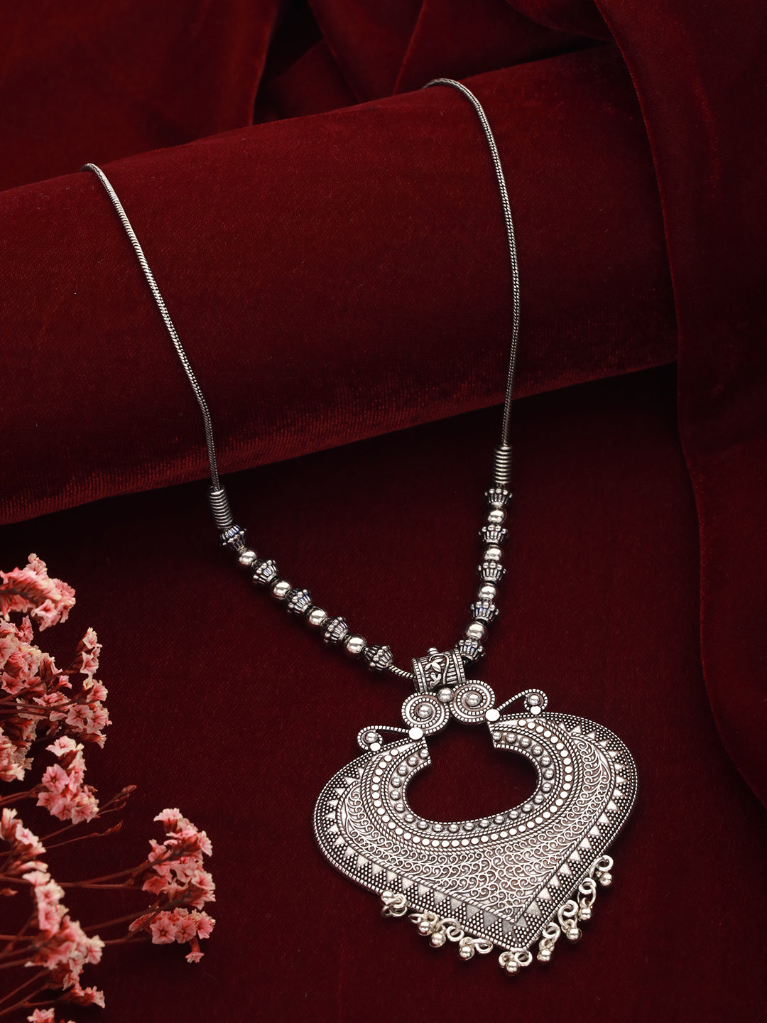 Silver-Plated Alloy Oxidised Textured Necklace