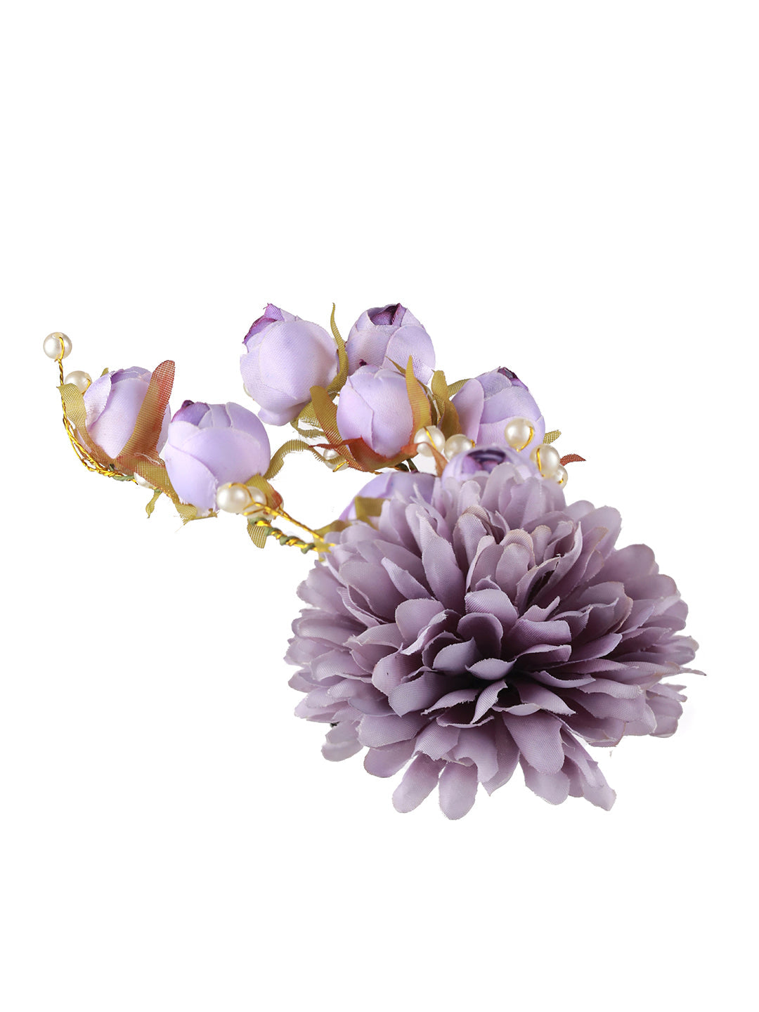 Women Mauve Embellished Artificial Flower & Pearl Beaded Gajra Designed Hair Pin