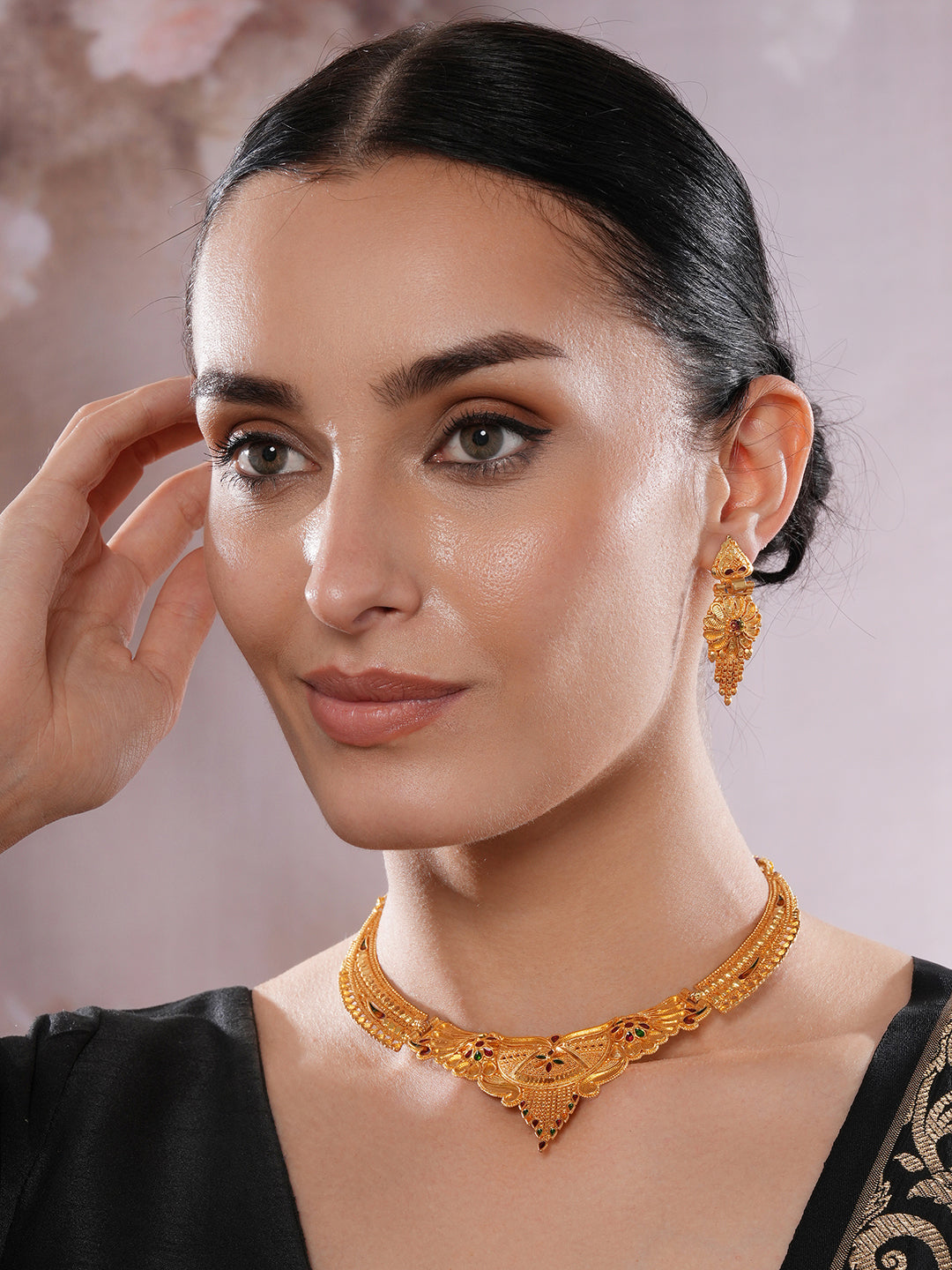 Jazz And Sizzle 22K Gold Plated Circular Design Necklace Set with Matching Earrings Dubai Style Jewelry Set