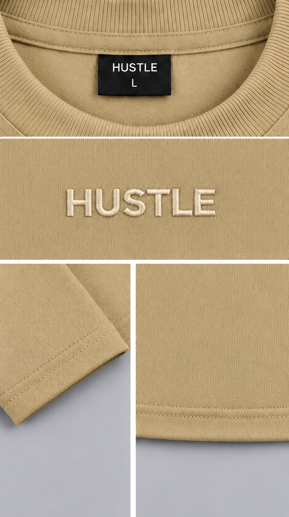 HUSTLE Men's Crew Neck Oversized T-Shirt – Mushroom Beige