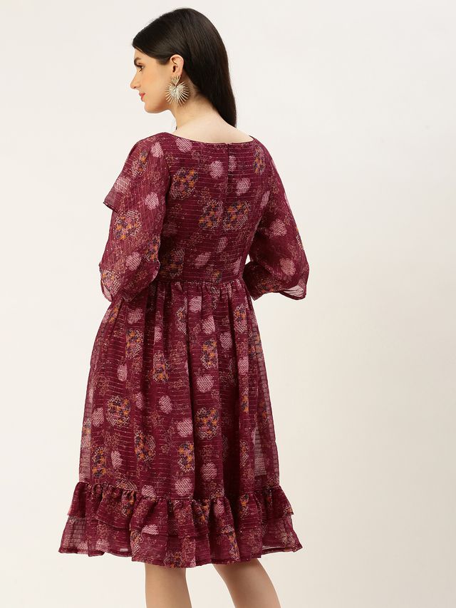 Bollywood Vogue Ready To Wear Wine Georgette Digital Printed Dress