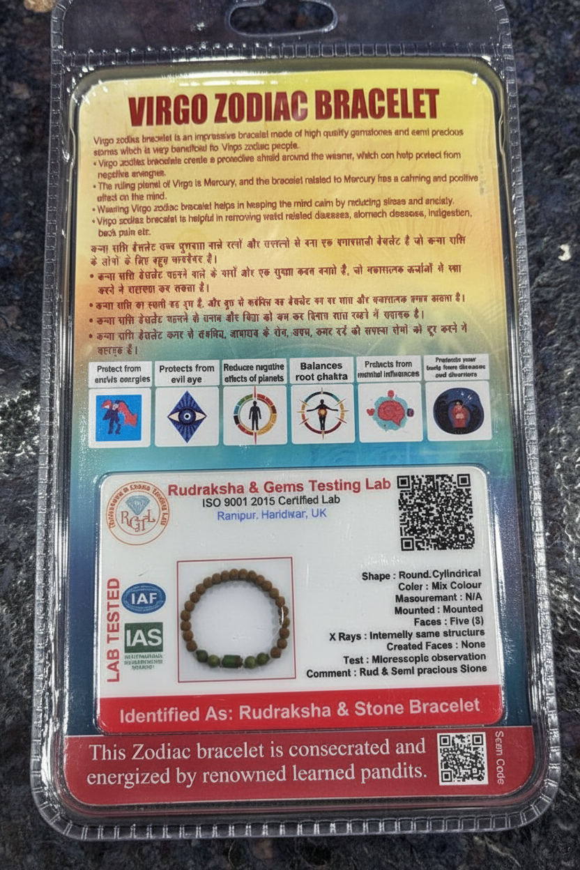 Virgo Rashi Rudraksha Bracelet (Kanya Rashi-కన్య రాశి) – Calm Mind, Protection & Positive Energy Band