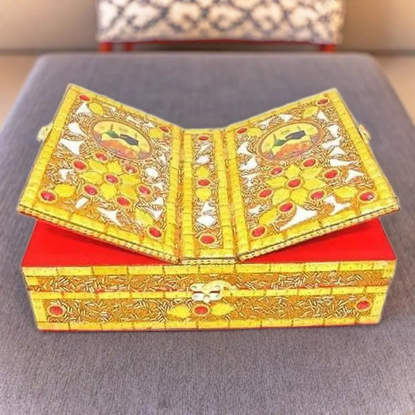 Santarms Foldable Wooden Quran Rehal Stand and Book Box (Golden) Santarms