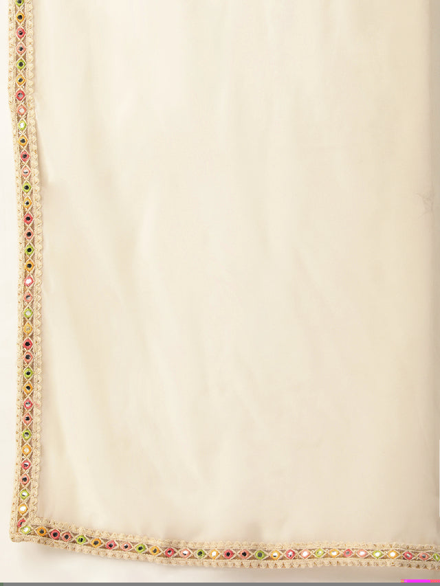 Bollywood Vogue Ready To Wear Off White N Brown Embroidered Lehenga Set