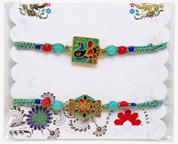 Designer Rakhi Set of 2 – Traditional Rakhi Pair for Brothers (Multicolor)