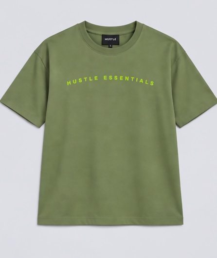 HUSTLE Essentials Men's Crew Neck Oversized T-Shirt – Olive Green(Oversized fit)