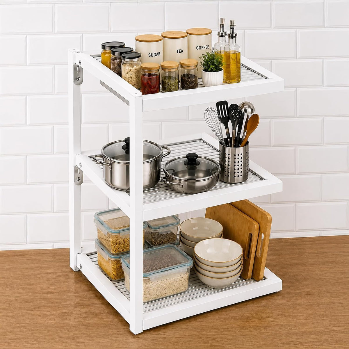 Rioware 3-Tier Kitchen Organizer Rack | Multi-Layer Countertop Storage Shelf | Transparent Kitchen Stand for Coffee Mugs, Tea Sets, Spice Jars & Kitchen Essentials Racknest