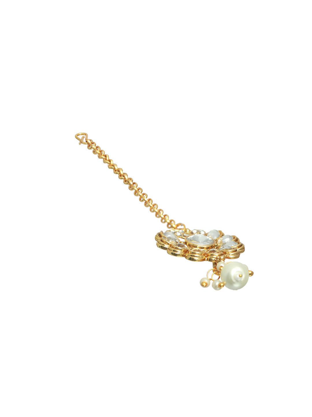 White Coloured Gold-Plated Kundan-Studded & Beaded Handcrafted Jewellery Set
