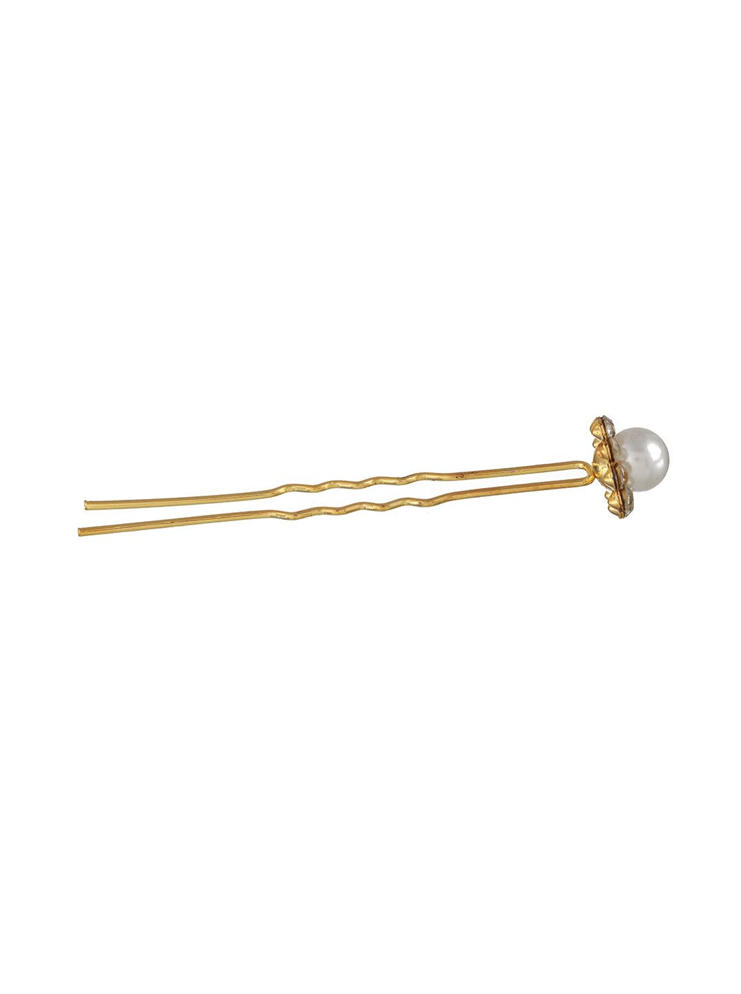 Women Set Of 12 Gold Plated & White Pearl Beaded U Pins
