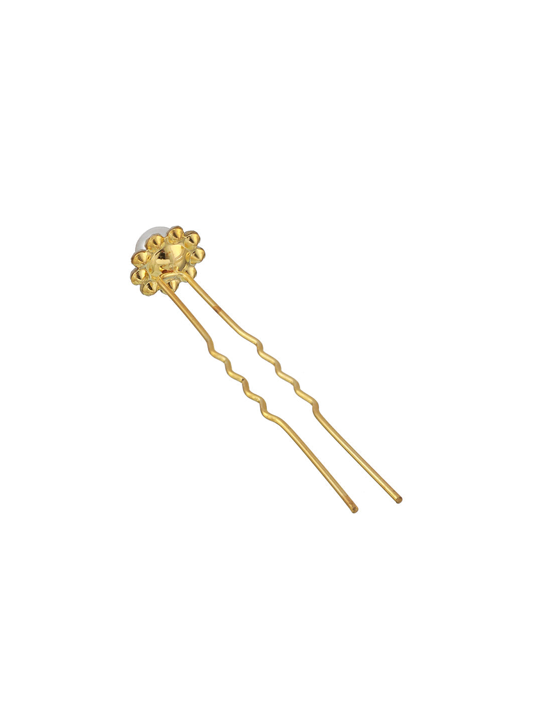 Women Set Of 12 Gold Plated & White Pearl Beaded U Pins