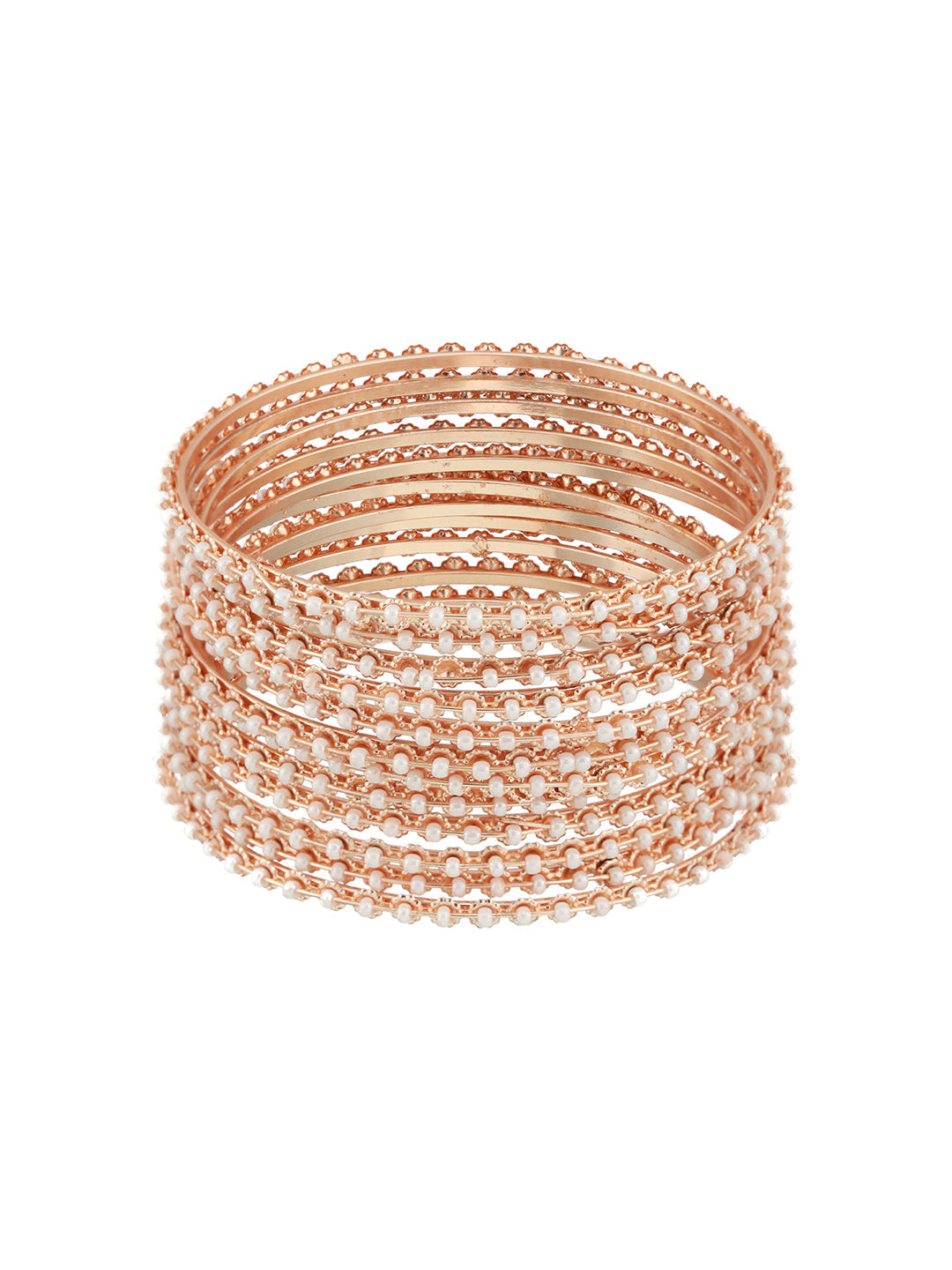 Set Of 12 Rose Gold-Plated Beaded Bangles