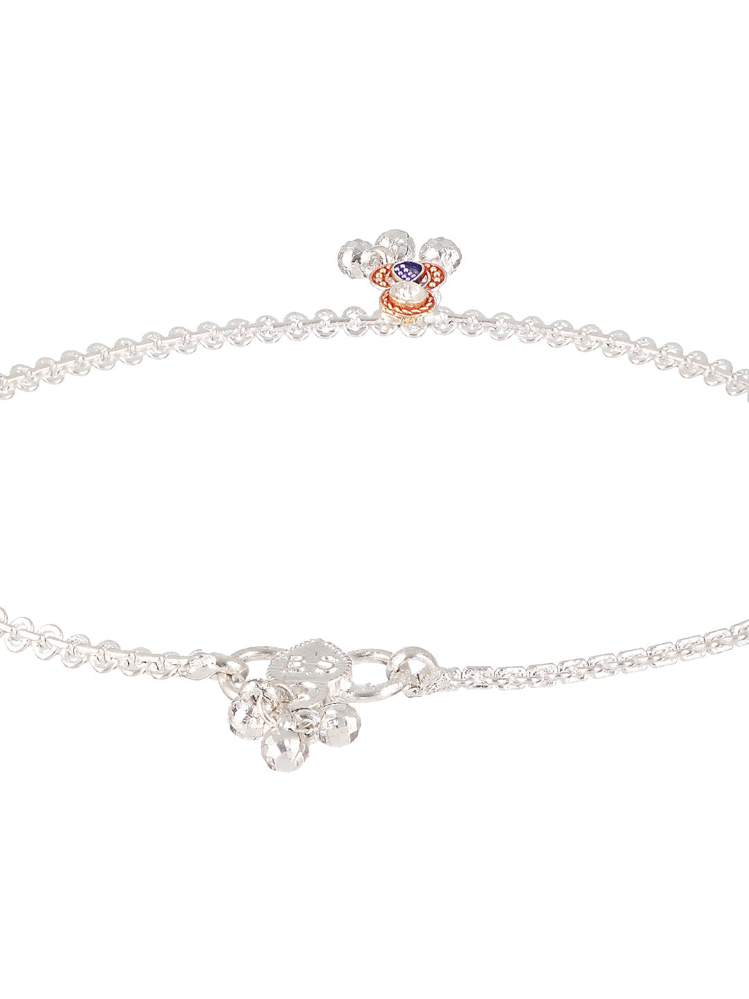 Aatmana Set Of 2 Silver-Plated Pink&Blue Anklets With Ghungroo
