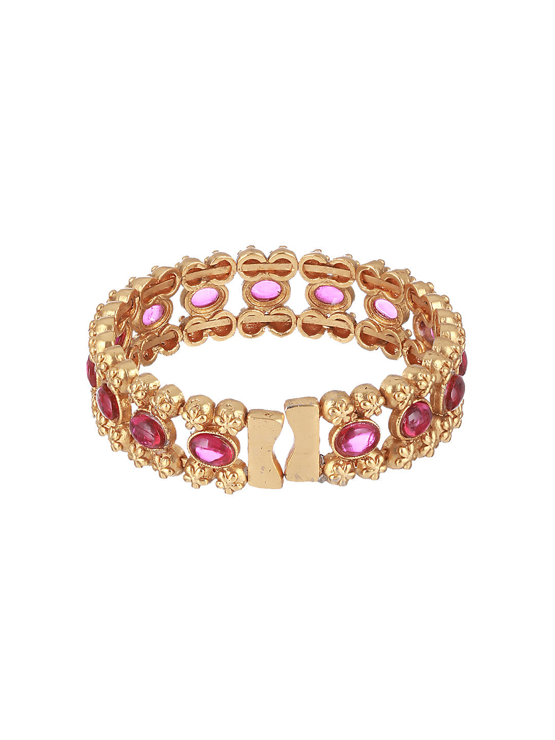 Gold-Toned & Pink Handcrafted Gold-Plated Bangle-Style Bracelet