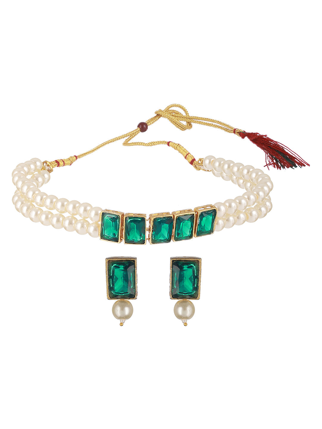 Gold-Plated Stone-Studded Beaded Jewellery Set