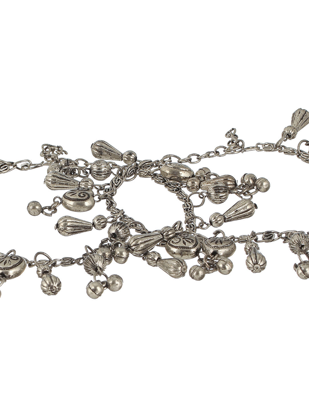 Jazz and Sizzle - Set Of 2 Oxidised Silver-Plated & Heart Charm Ghungroo Anklets