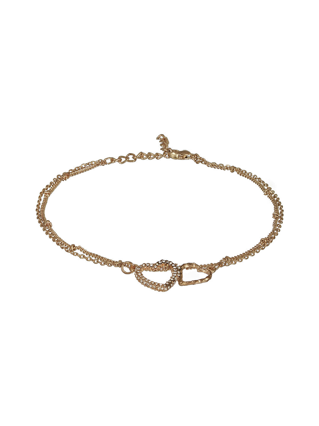Jazz and Sizzle-Gold-Plated Cz Studded Layered Heart Charm Anklet