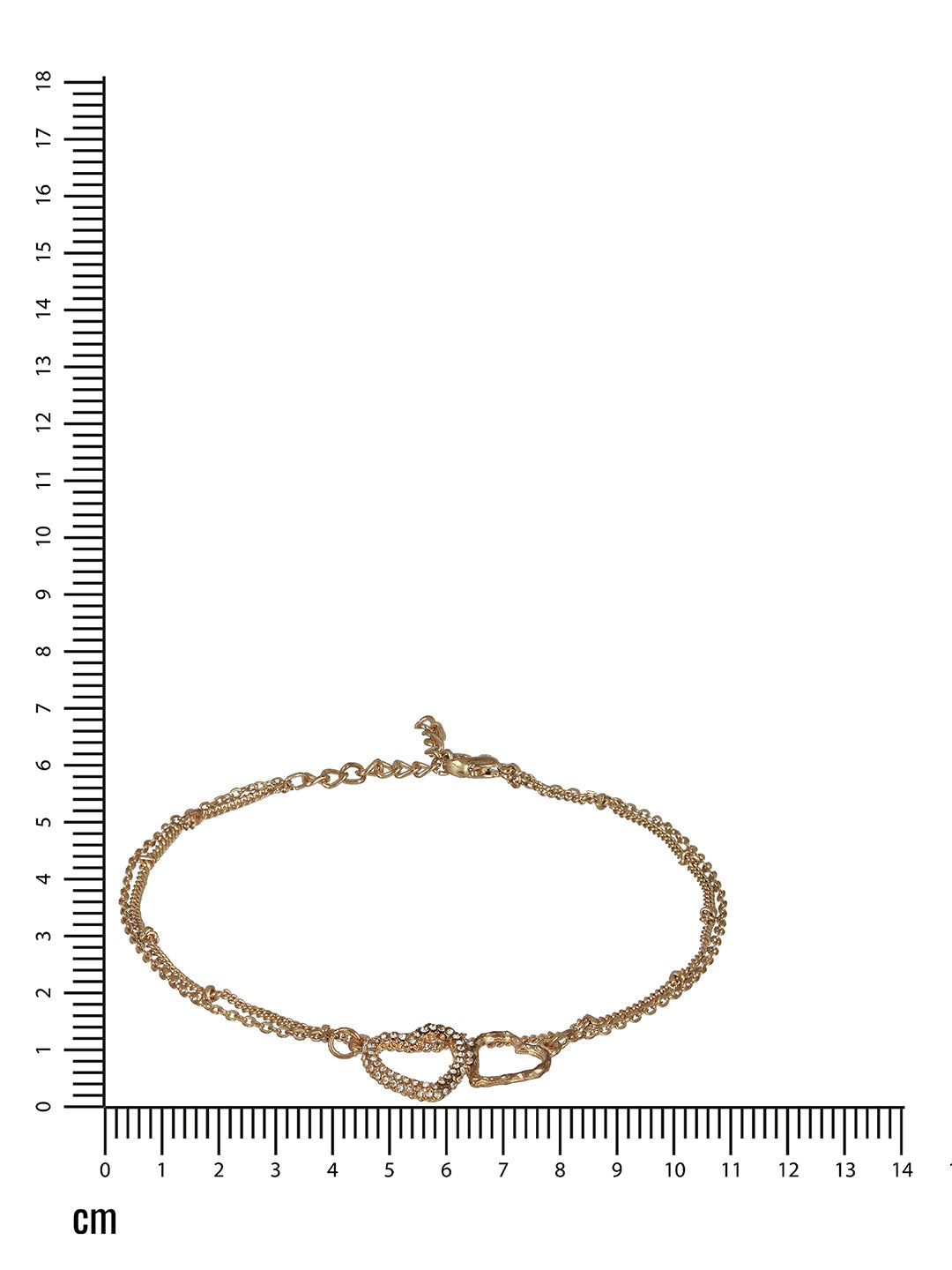 Jazz and Sizzle-Gold-Plated Cz Studded Layered Heart Charm Anklet