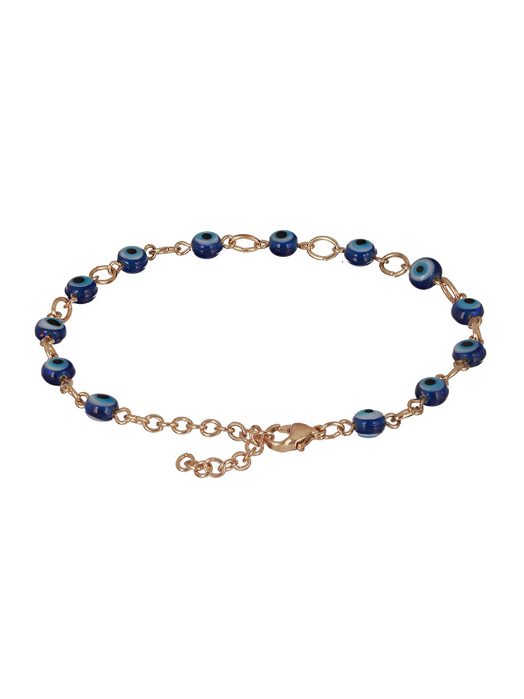 Set Of 3 Rose Gold Plated & Blue Evil Eye Link Chain Anklets