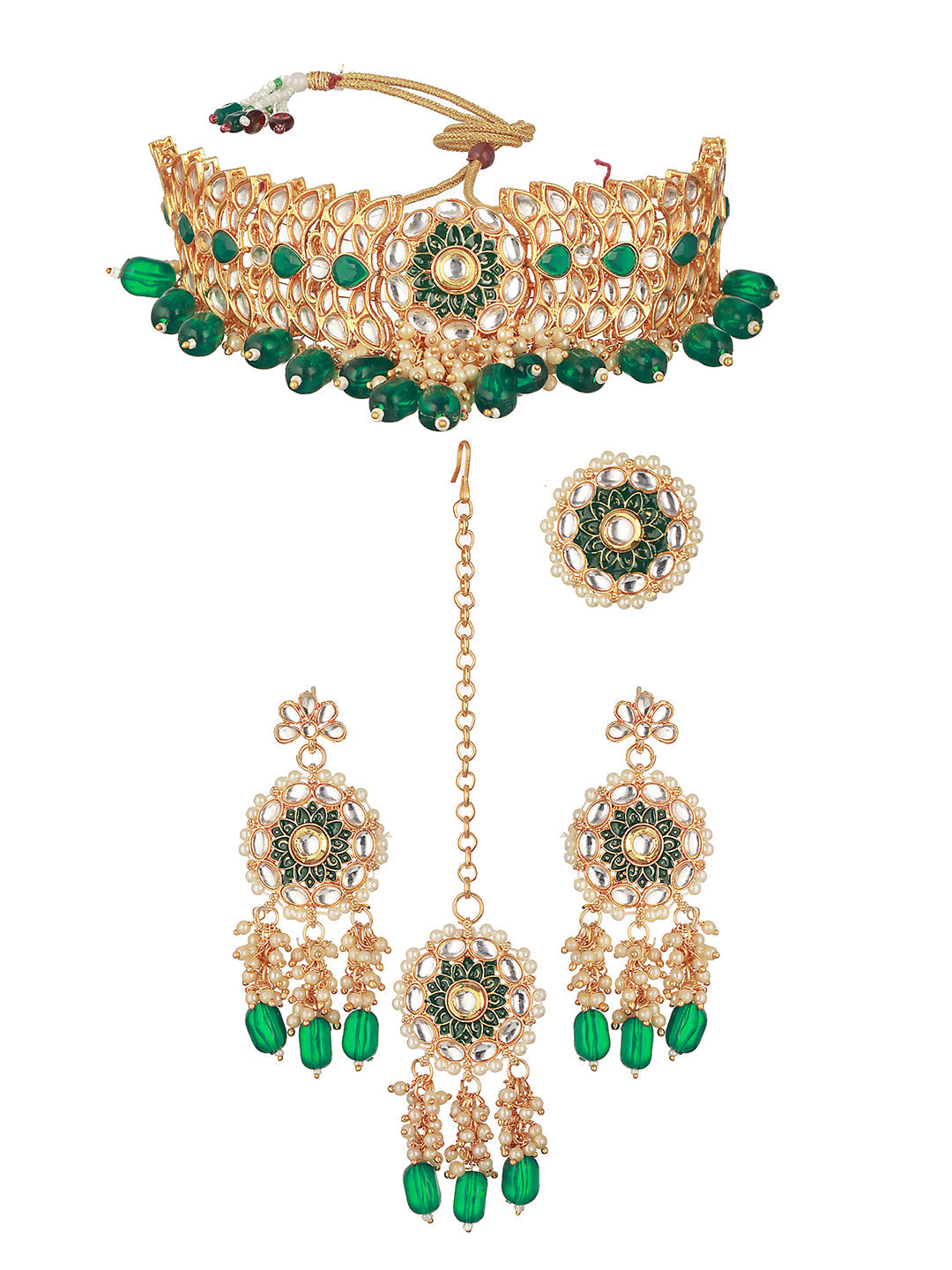 Gold-Plated Kundan Studded & Beaded Jewellery Set