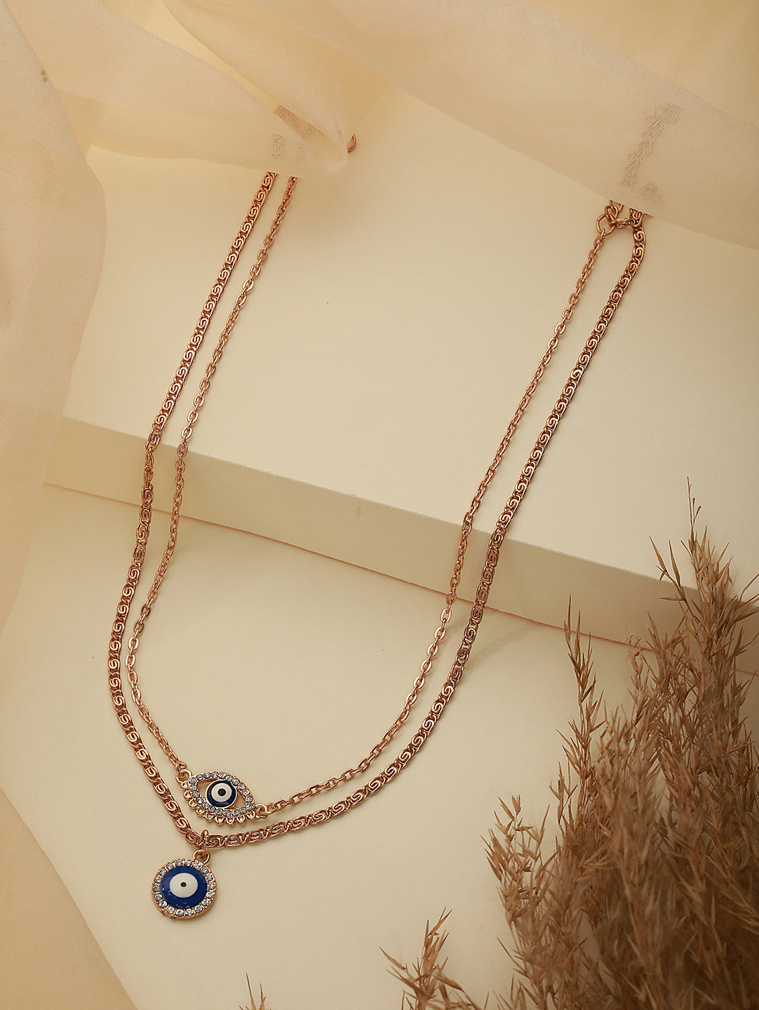 Gold-Plated Evil Eye Pendant Layered Necklace