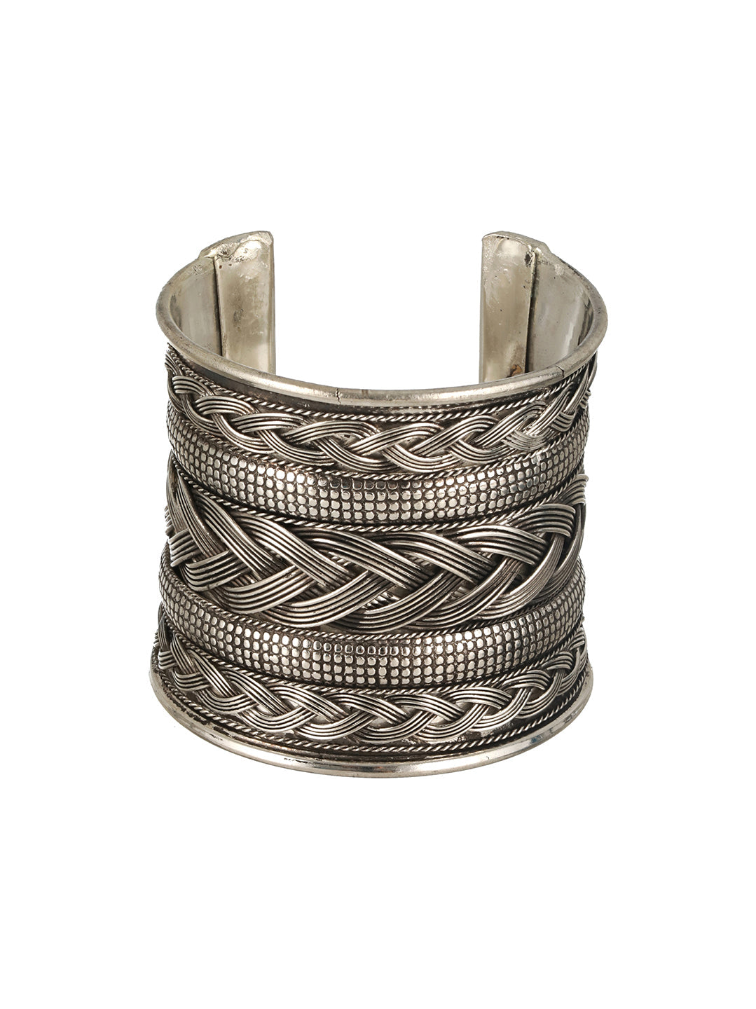 Women Silver-Plated & Textured Oxidised Cuff Bracelet