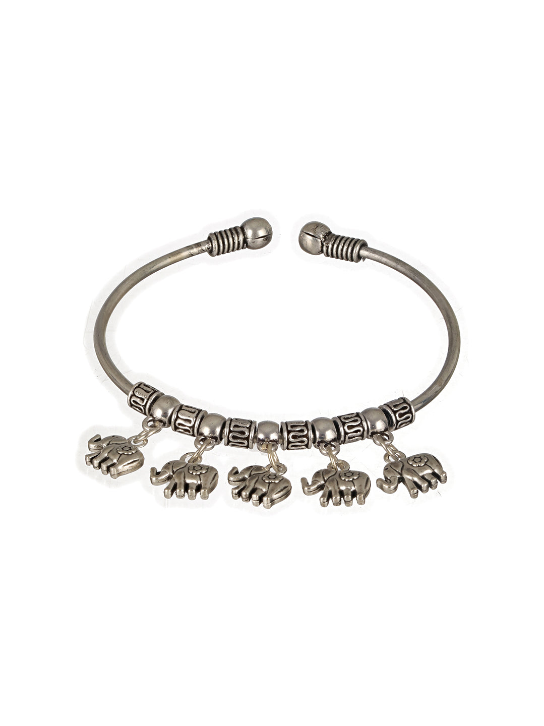 Set Of 2 Silver-Toned Silver-Plated Oxidised Butterfly & Elephant Charm Bracelet