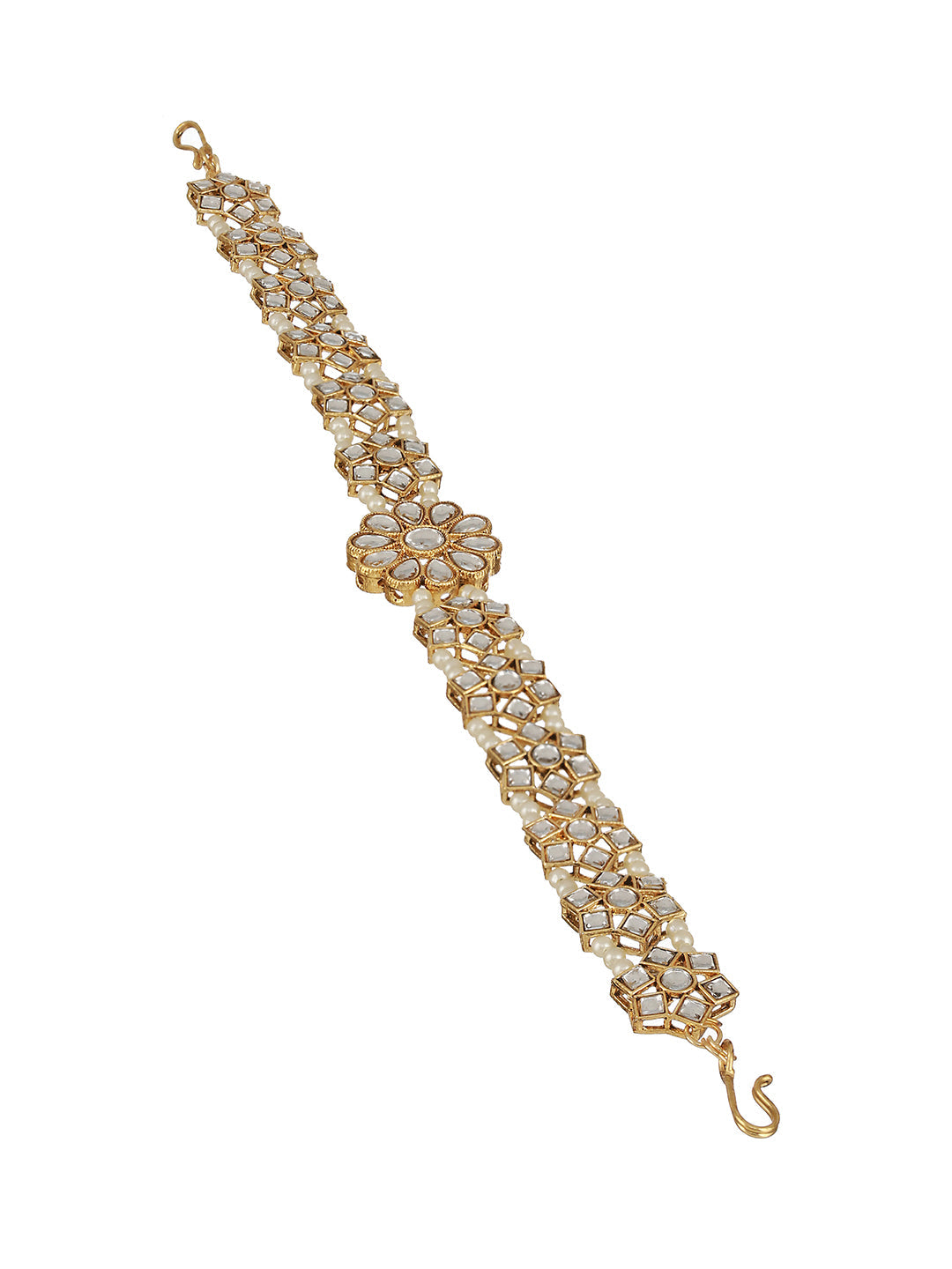 Gold-Plated Kundan & Pearl Studded Mathapatti