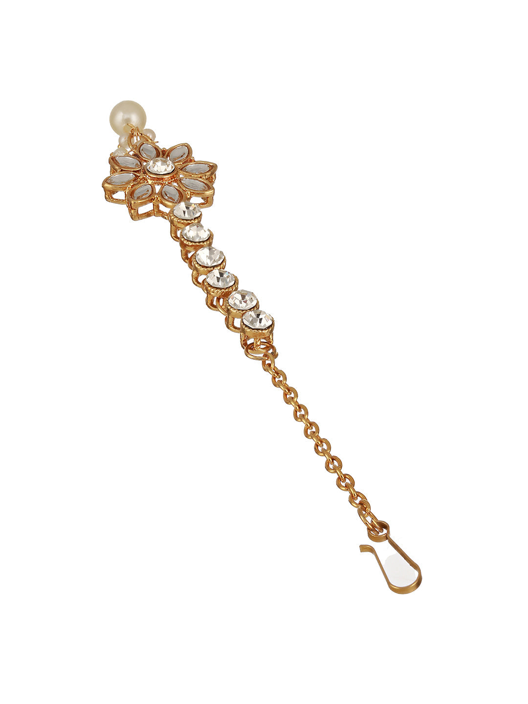 Gold-Plated White Kundan Stone-Studded & Pearl Drop Maang Tikka