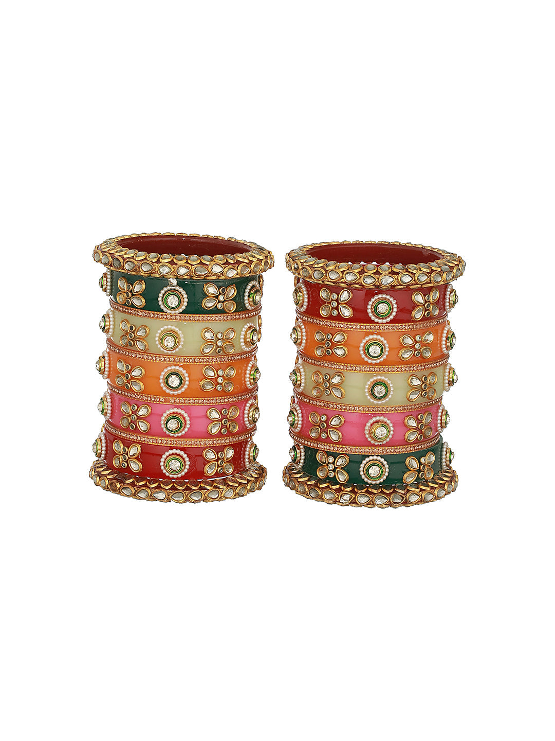 Set Of 22 Gold-Plated Kundan-Studded Meenakari Multicolor Bangles