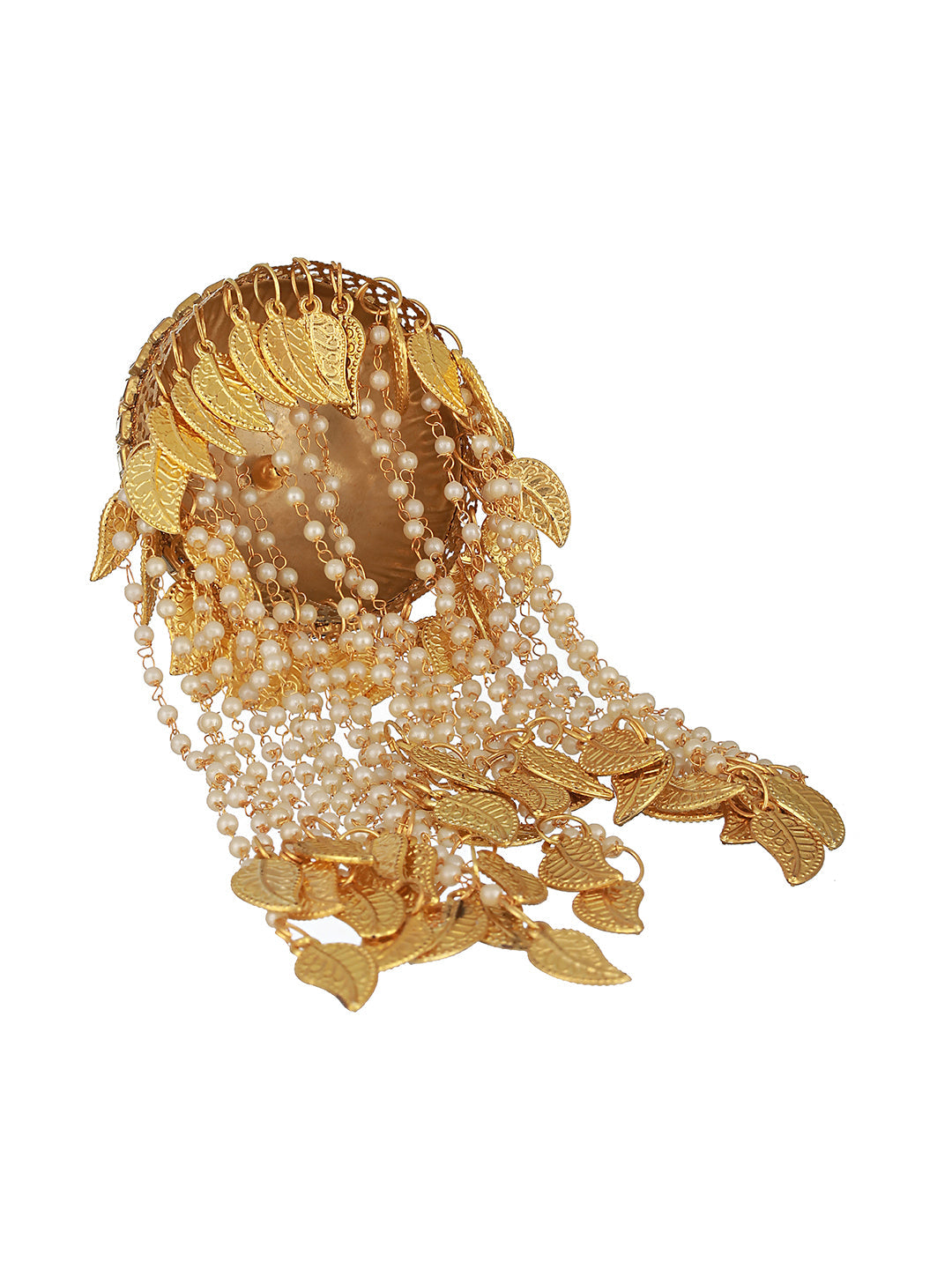 Set Of 2 Gold-Plated Stone Studded & Pearl Beaded Bridal Kaleera Secured With Drawstring Closure.