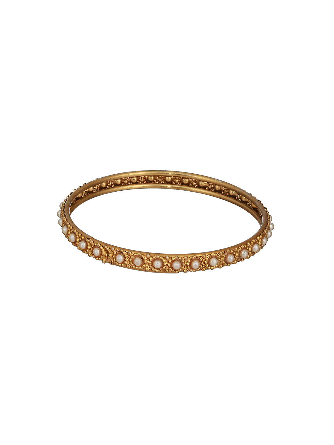 Set Of 2 Gold-Plated Bold Pearl-Studded Bangles