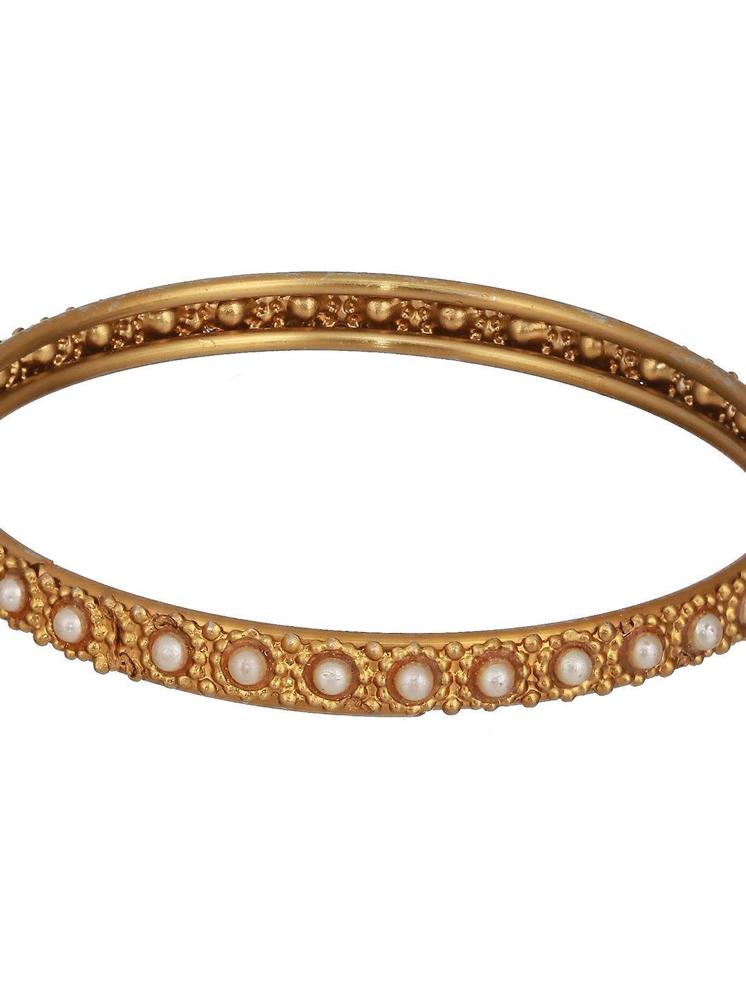 Set Of 2 Gold-Plated Bold Pearl-Studded Bangles