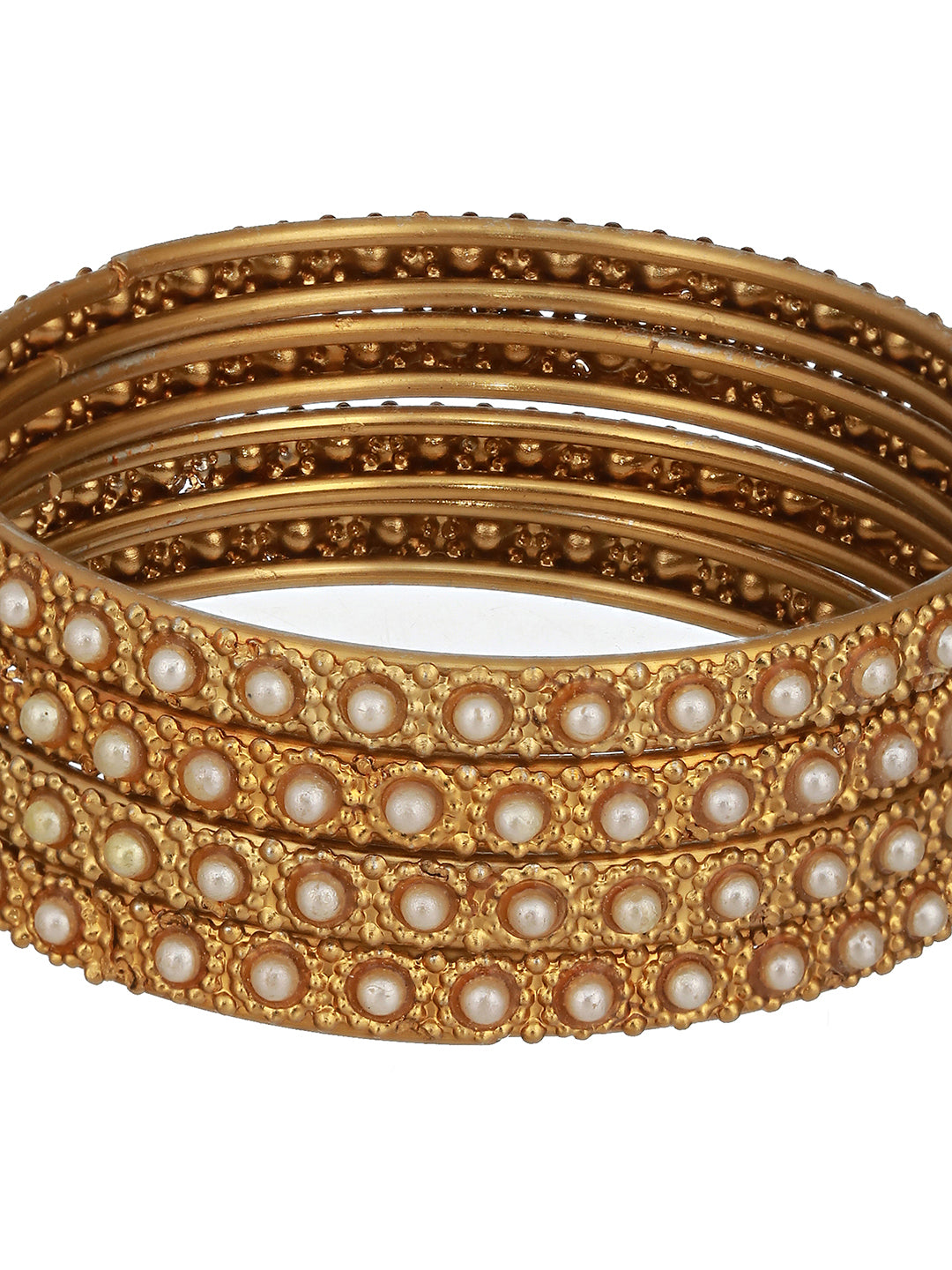 Set Of 2 Gold-Plated Bold Pearl-Studded Bangles