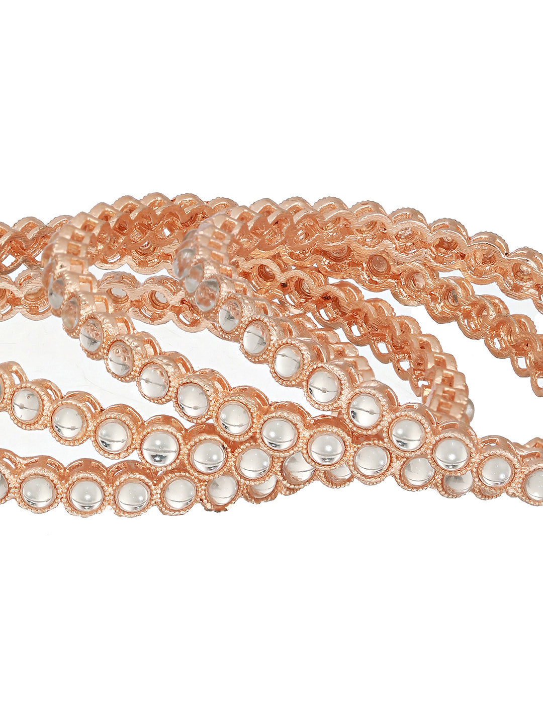Set Of 4 Rose Gold-Plated Kundan-Studded Bangles