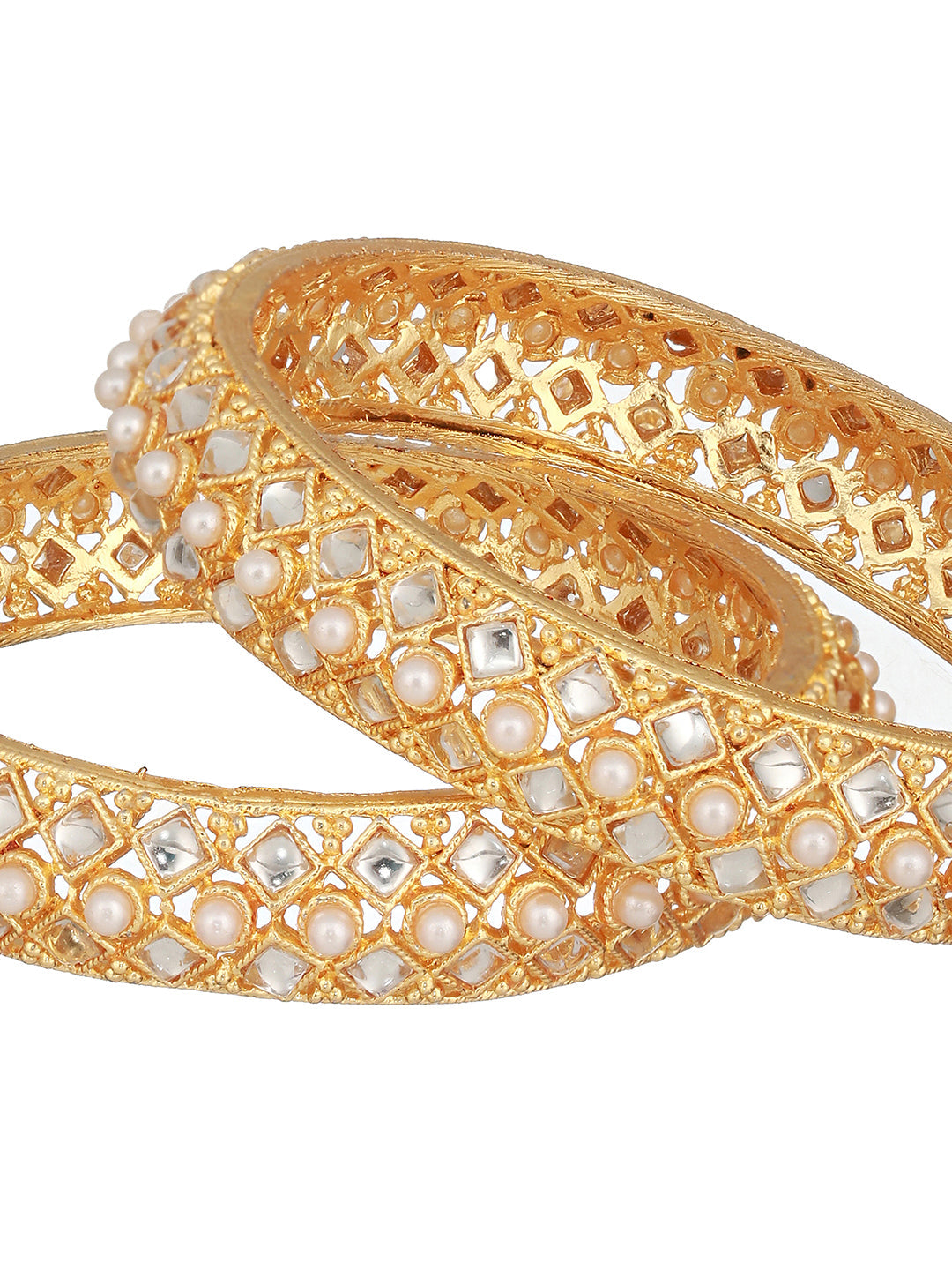 Jazz And Sizzle Set Of 2 Gold-Plated Red Pearl Beaded Handcrafted Bangles