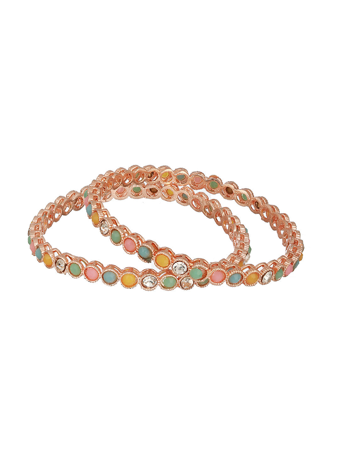 Set Of 2 Rose Gold-Plated Cz & Ad-Studded Bangles