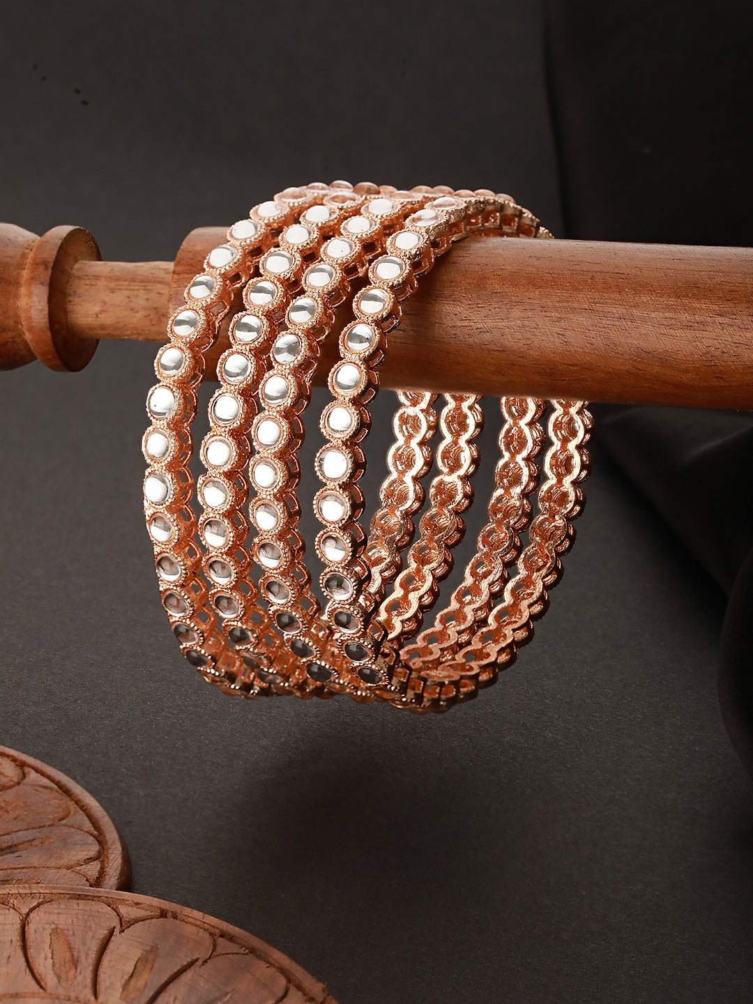 Set Of 4 Rose Gold-Plated Kundan-Studded Bangles