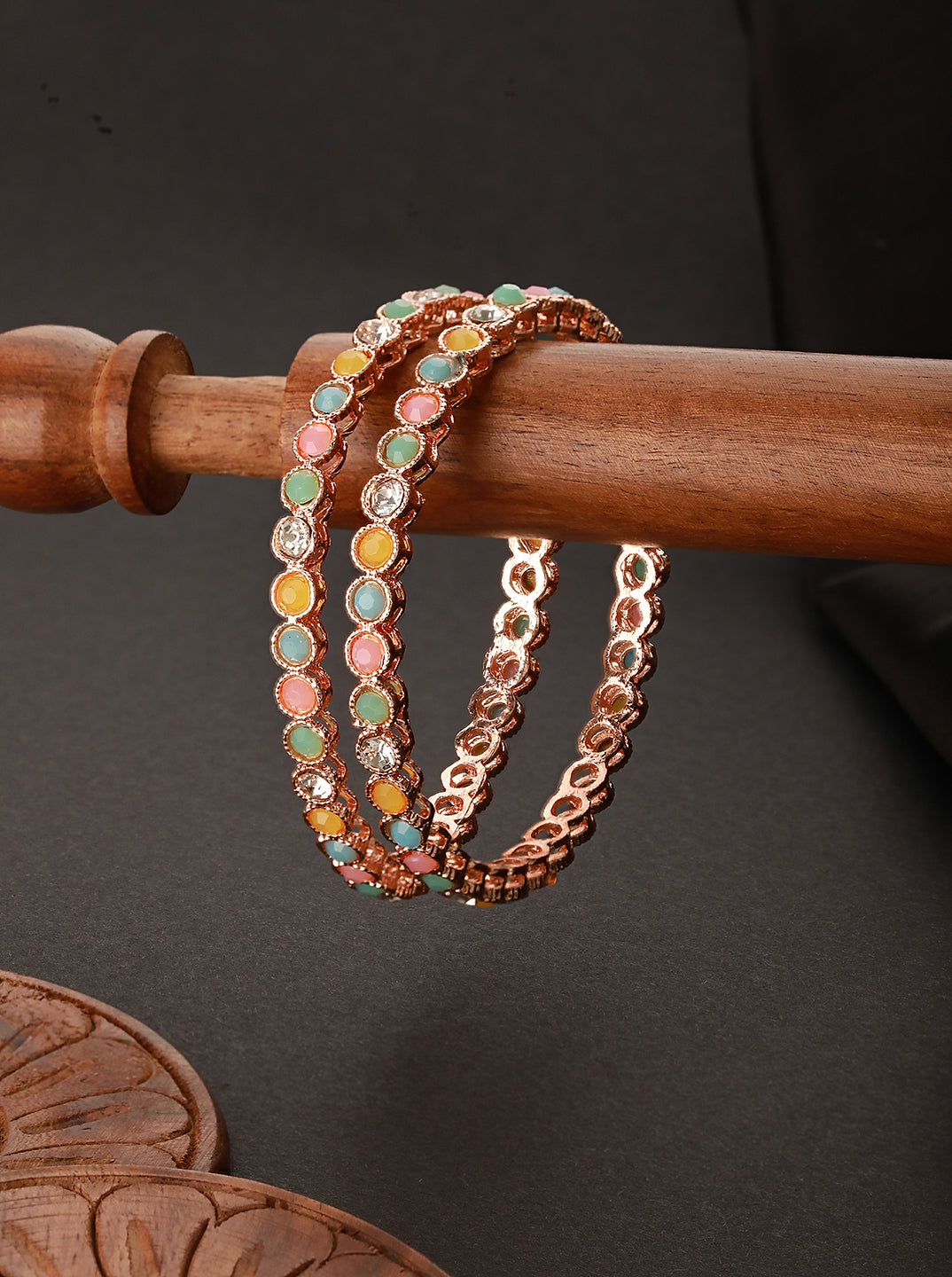 Set Of 2 Rose Gold-Plated Cz & Ad-Studded Bangles