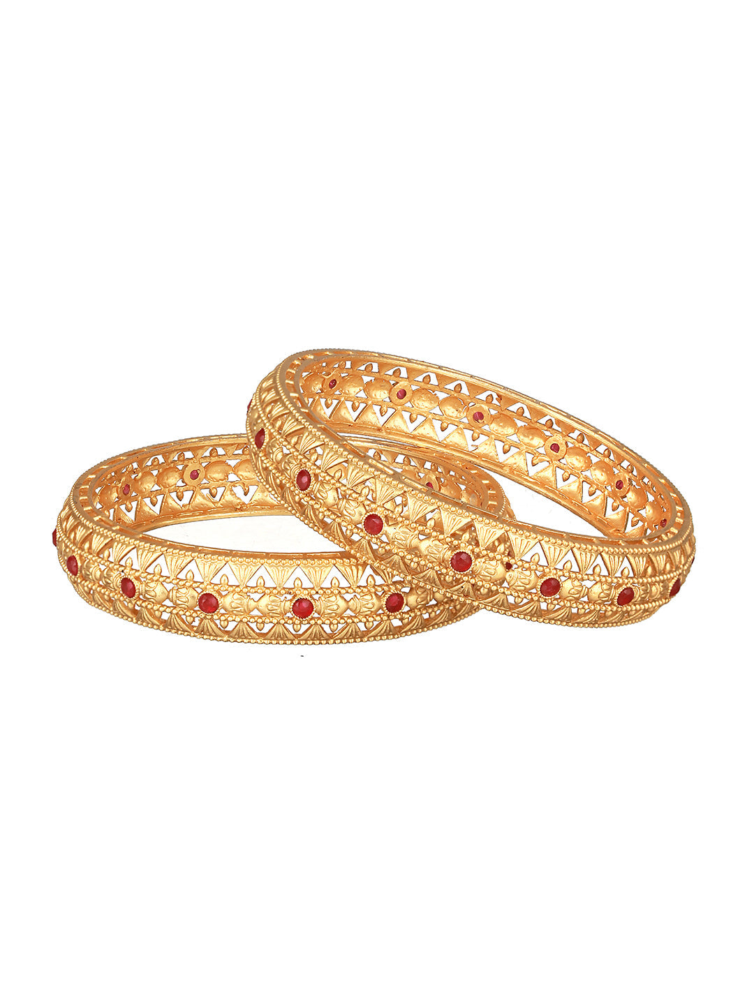 Set Of 2 22K Gold-Plated Marron Red Stone-Studded Handcrafted Bangles