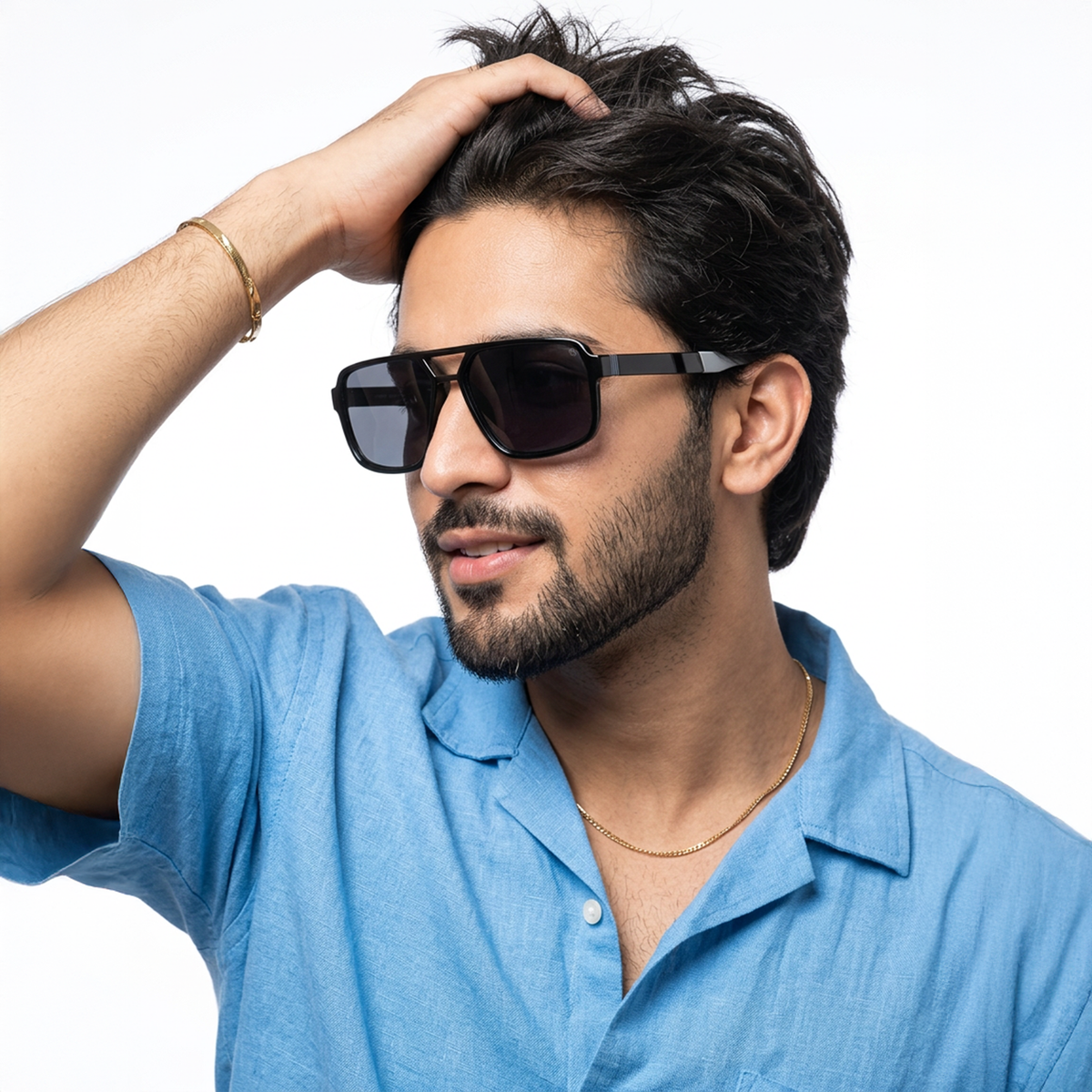 Midnight Shine Black Wayfarer Sunglasses for Men and Women - worn by a male model (image 1)