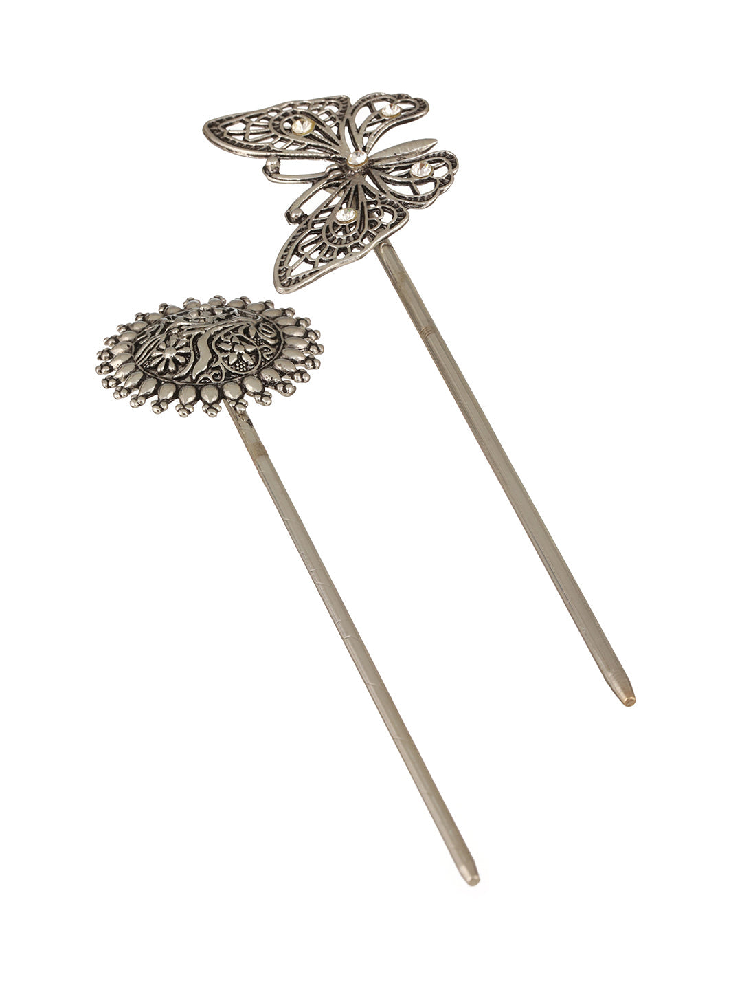 Jazz And Sizzle Set of 2 Silver Toned & Oxidised Plated Juda Pins