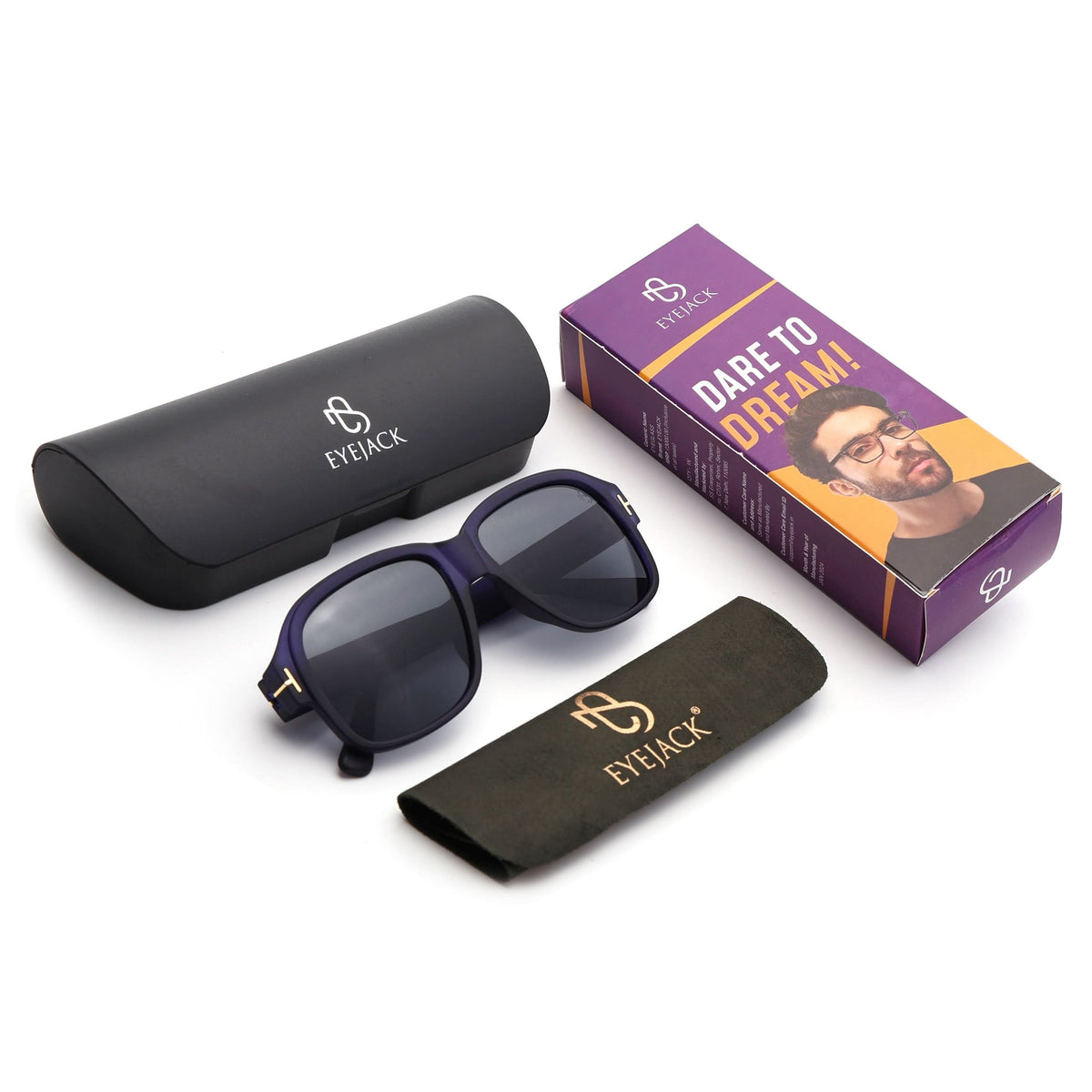 Eyejack Blue Wayfarer Sunglasses for Men and Women - Style 1060 - detail view