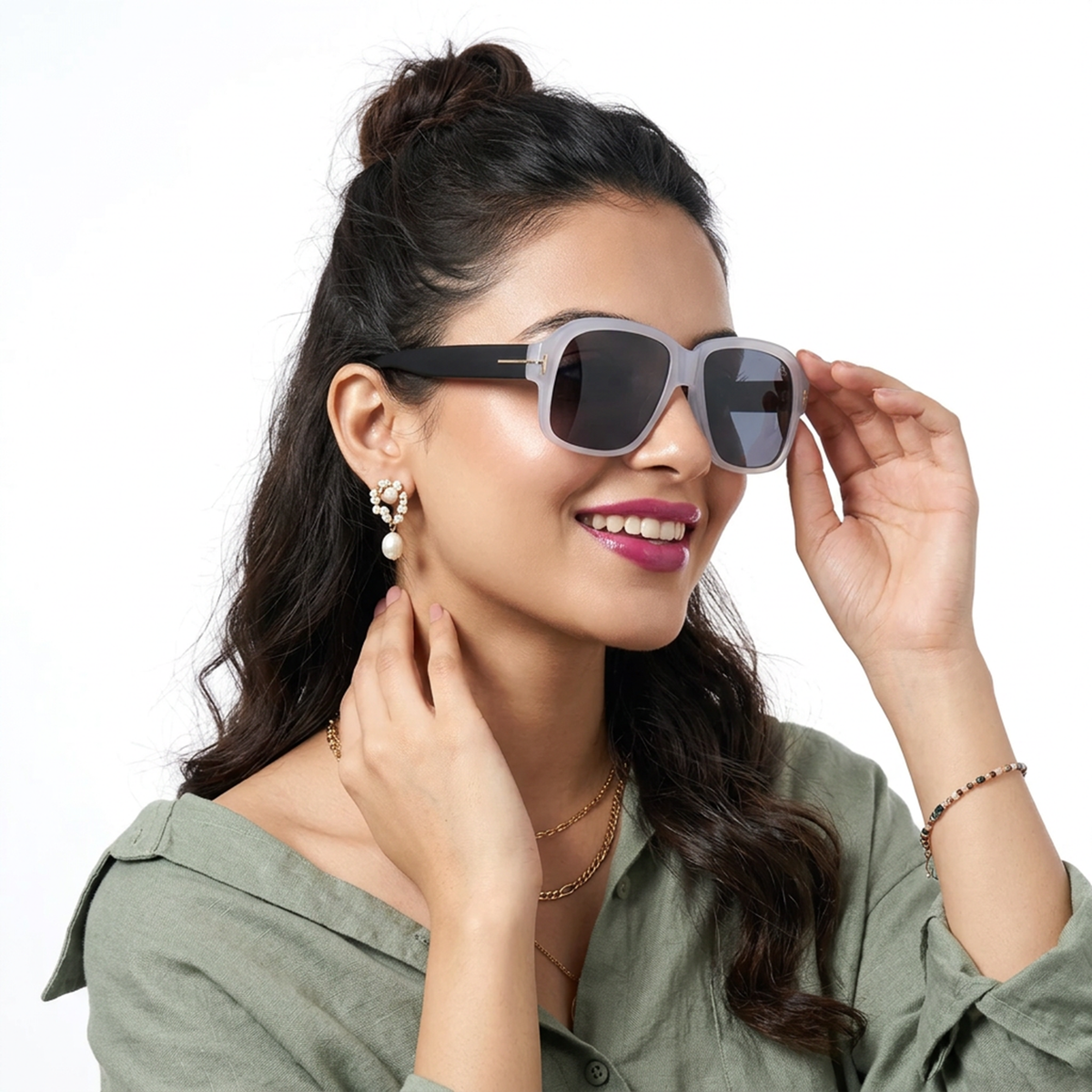 Eyejack Grey Wayfarer Sunglasses for Men and Women - Style 1061 - worn by a male model (image 3)