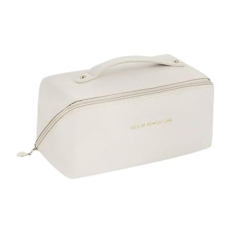 Buddy Cares Large Capacity Travel Cosmetic Bag – Waterproof Makeup Bag with Handle & Divider – OffWhite