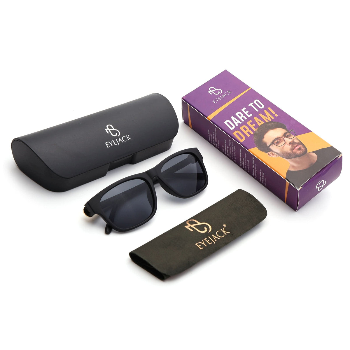 Eyejack Black Wayfarer Sunglasses for Men and Women - Style 1035 - detail view