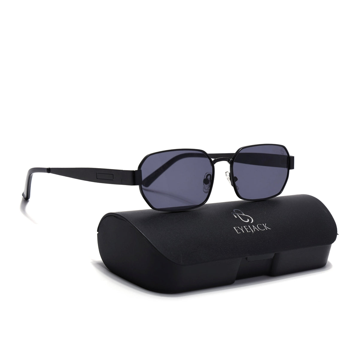 Alpha Black Rectangle Sunglasses for Men and Women - with box packaging