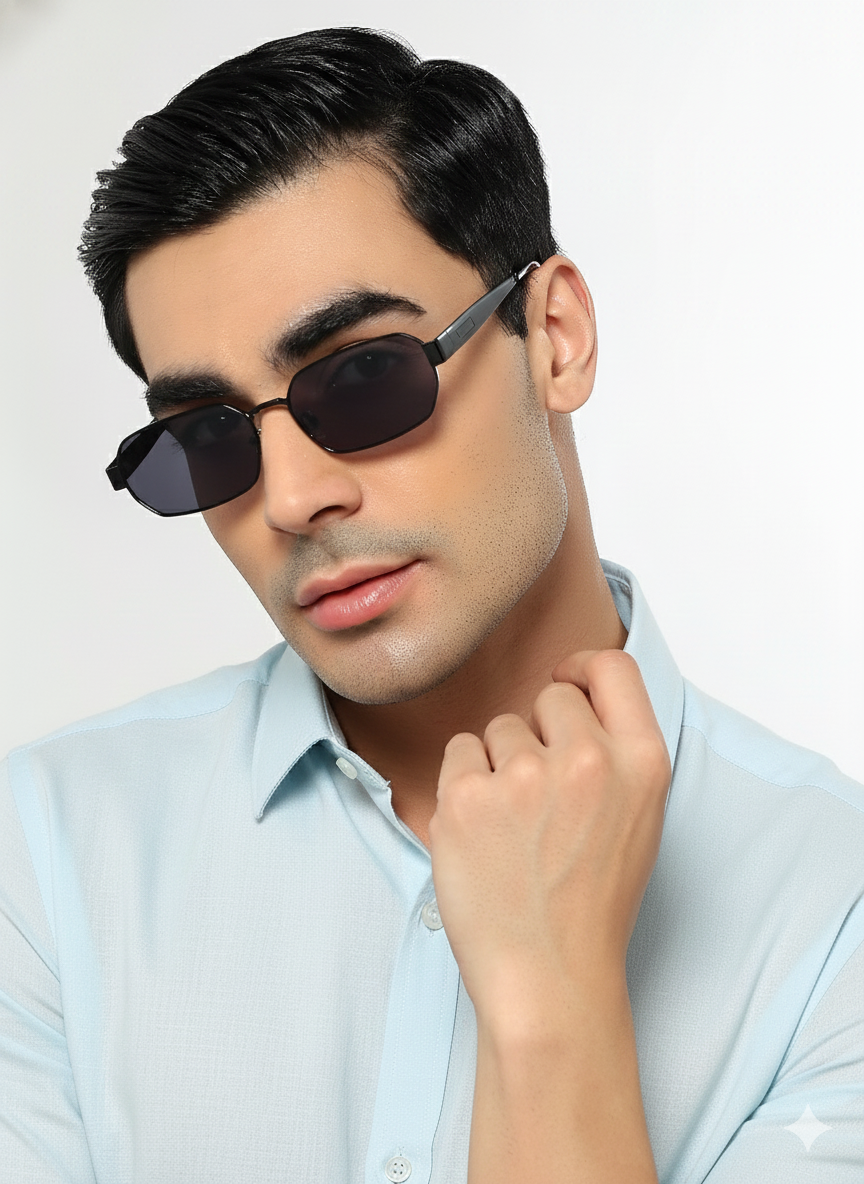 Alpha Black Rectangle Sunglasses for Men and Women - view 1