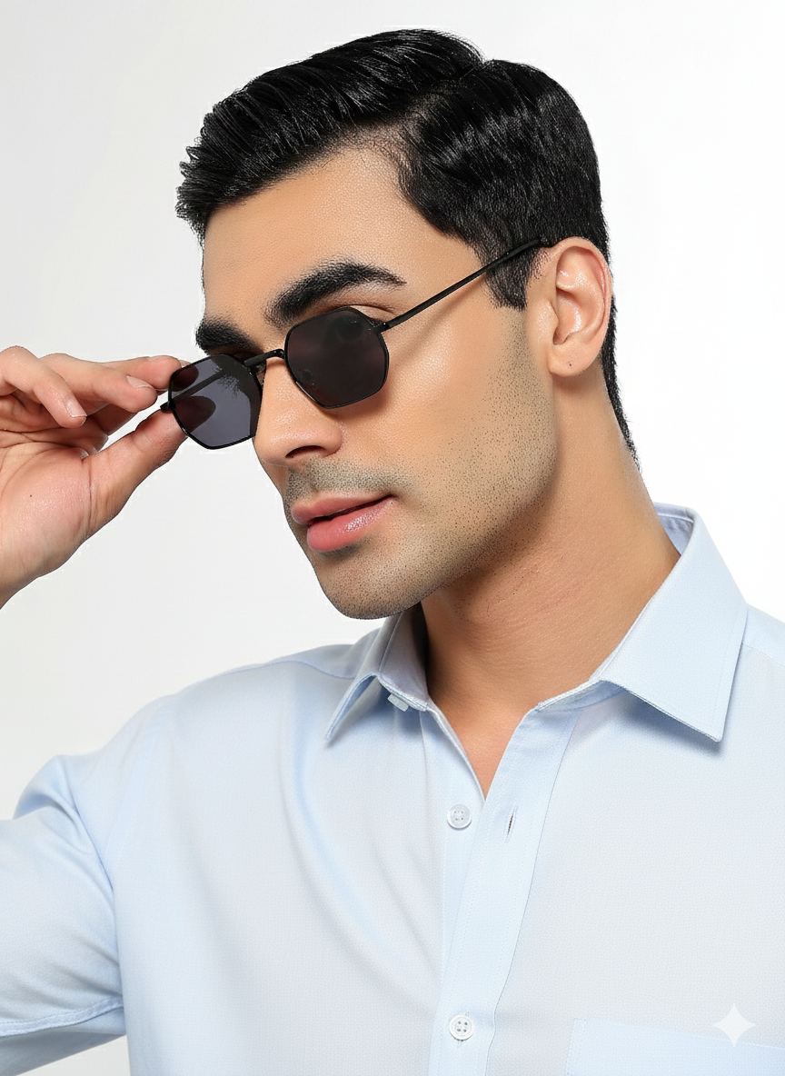 Auralis Black Hexagonal Sunglasses for Men and Women - view 8